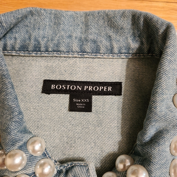 Boston Proper Pearl Embellished Denim Jacket - Picture 4 of 8